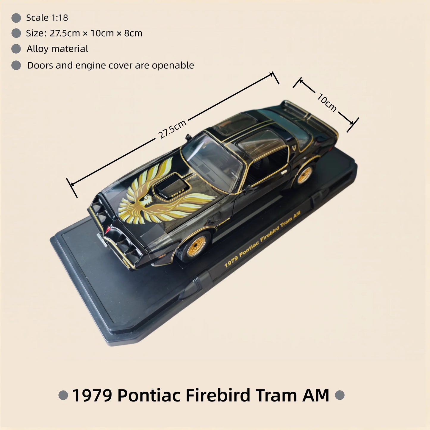 Die-cast 1:18 Scale 1979 Pontiac Firebird Tram Simulation Alloy Static Car Model Gift Toy Ornament Birthday Gift Home Decoration