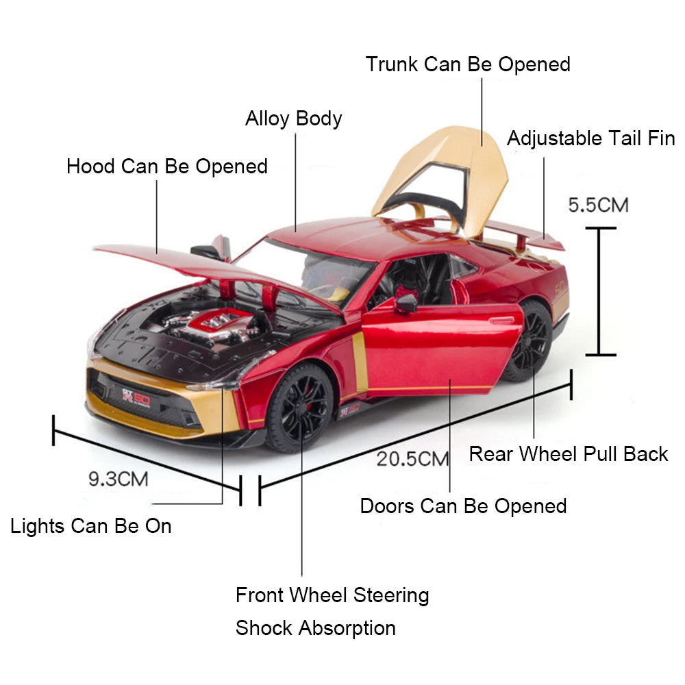 Valkyrie GT-R50 Sports 1:24 Car Model Toy Diecast Alloy Doors Opened Sound Light Supercar Collectible Ornaments Toy Gifts