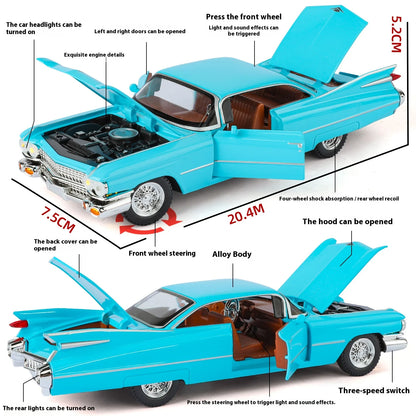Cadillac Eldorado 1959 Metal Diecast Retro Car Model 1/24 Scale Sound and Light Back Pull Boy Gift Ornament Halloween Toys