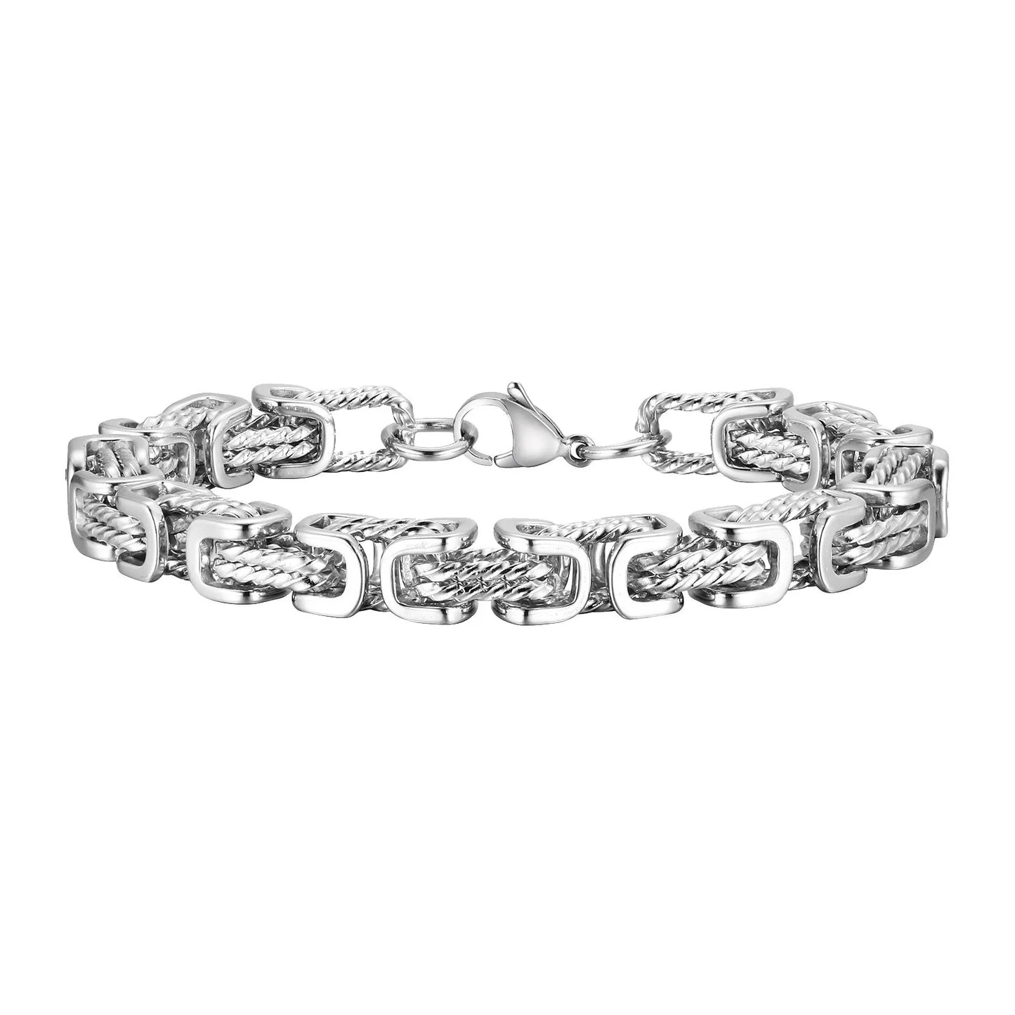‌Vnox Stainless Steel Byzantine Bracelet for Men, 8mm Wide Vintage Style Bold Square Links Chain Wristband, Father's Day Gift