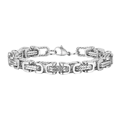 ‌Vnox Stainless Steel Byzantine Bracelet for Men, 8mm Wide Vintage Style Bold Square Links Chain Wristband, Father's Day Gift