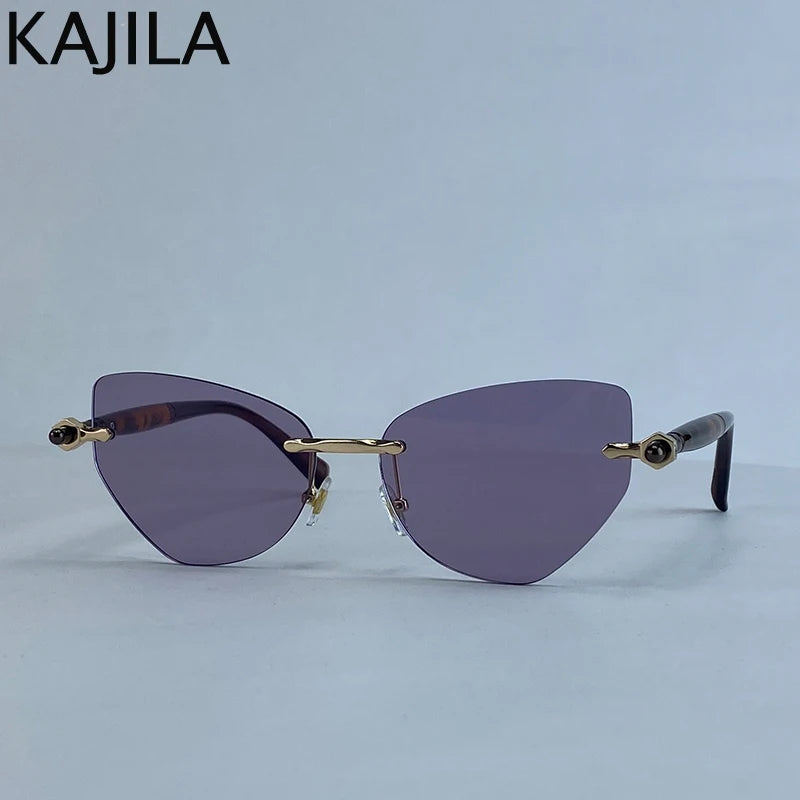 Sexy Cat Eye Punk Rimless Sunglasses Women Luxury Brand Retro Steampunk Polygon Sun Glasses For Ladies Fashion Shades UV400