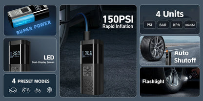 Wireless Air Pump 150psi Portable Electric Tire Inflator For Car Bicycle Motorcycle Air Compressor Injector Bike Accessories