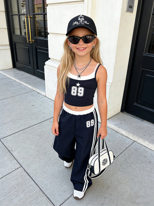 Girls' casual set, vest with loose straight trousers, children's summer outdoor fashion wide-leg pants two-piece set