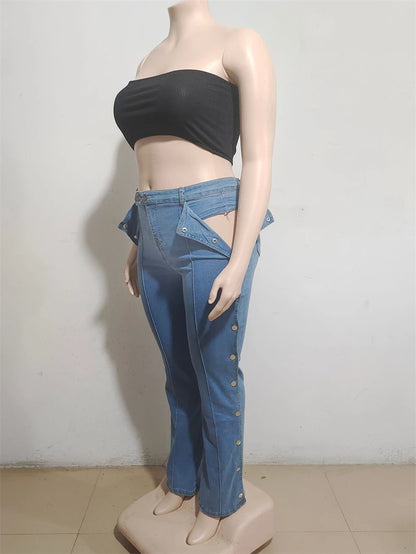 Streetwear Denim Trousers Fall Clothing Women Double Side Button Up Straight Jeans Pants Cowboy Denim Pant Jean Trousers Bottoms