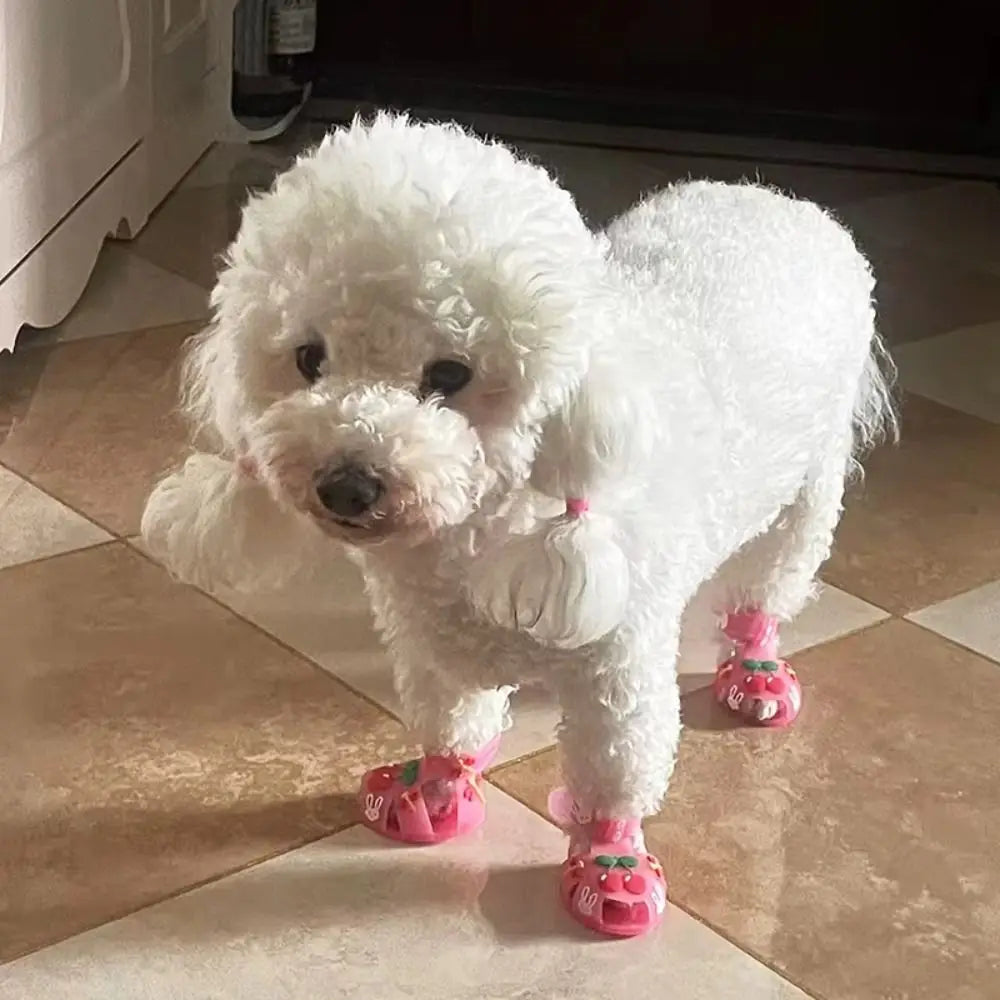 4Pcs/Set Cartoon Dog Summer Jelly Sandals Non-slip Adjustable Breathable Dog Shoes Waterproof Wear-resistant Dog Paw Protector