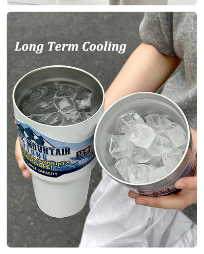 Magic Stainless Steel Freeze Thermos Cup with Straw Ice Coffee Drink Vacuum Insulated Bottle Car Travel Outdoor Mountain Cup