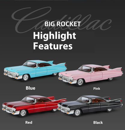Cadillac Eldorado 1959 Metal Diecast Retro Car Model 1/24 Scale Sound and Light Back Pull Boy Gift Ornament Halloween Toys