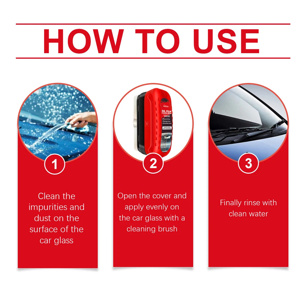 F1204 Car Windshield Oil Film Remover, Windshield Refurbisher, Stain Remover And Cleaning Brush