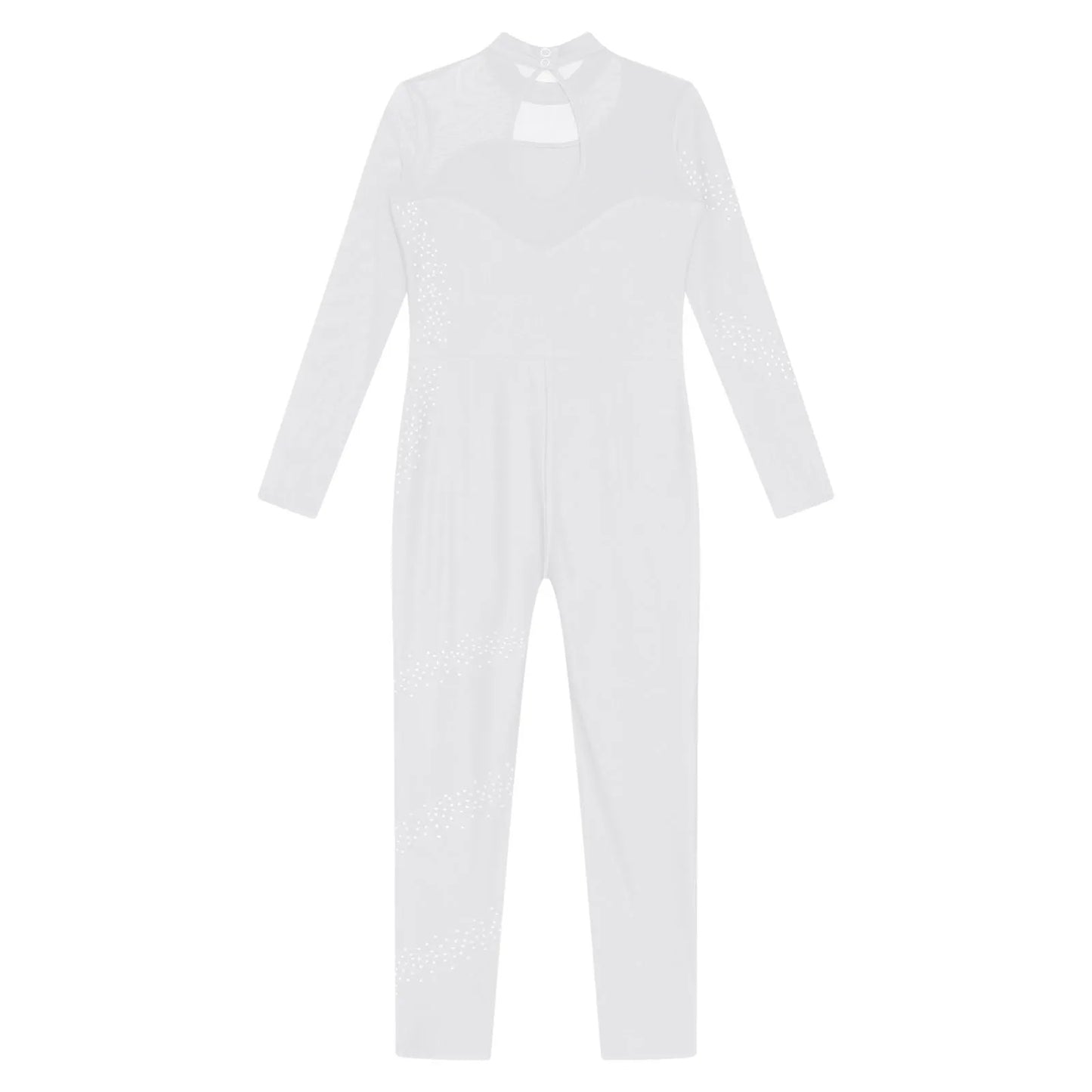 Kids Girls Ballet Dance Gymnastics Leotard Figure Skating Acrobatics Yoga Bodysuit Long Sleeve Shiny Rhinestone Mesh Jumpsuit