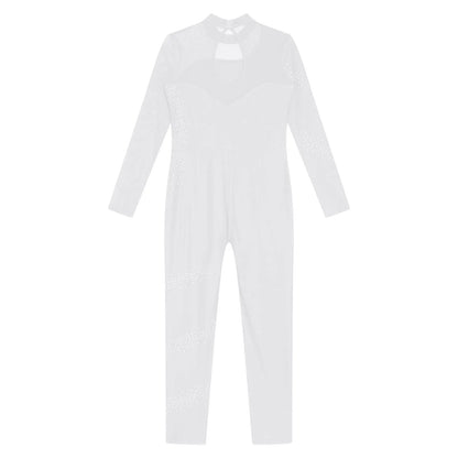 Kids Girls Ballet Dance Gymnastics Leotard Figure Skating Acrobatics Yoga Bodysuit Long Sleeve Shiny Rhinestone Mesh Jumpsuit