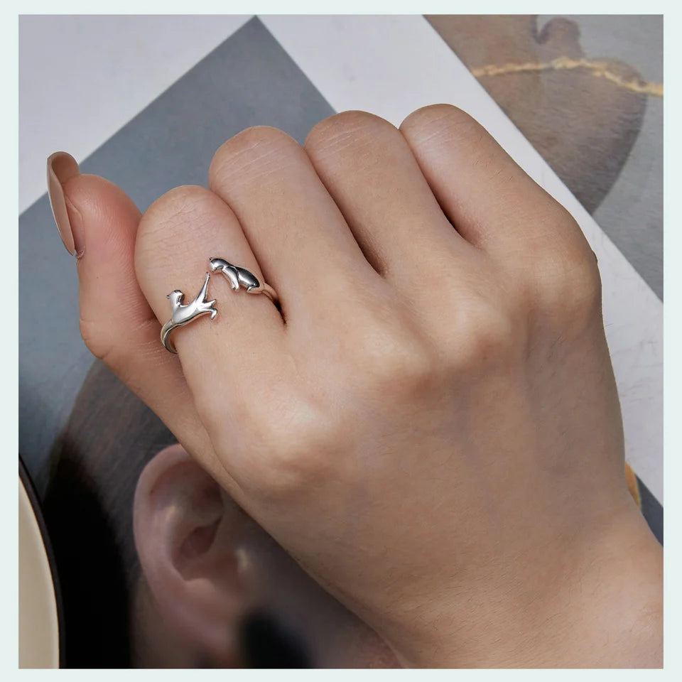 WOSTU 100% 925 Sterling Silver Cat Dog Opening Ring Hot Sale Pet Rings For Women Original Fashion Animal Jewelry Party Gift