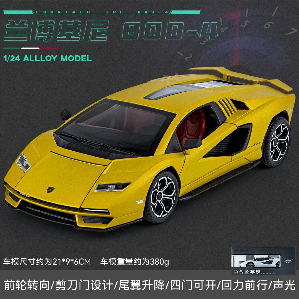 Lamborghini Countach LPI 800-4 Simulation1:24  Diecast Metal Alloy Model car Sound Light Pull Back CollectionToy Gifts