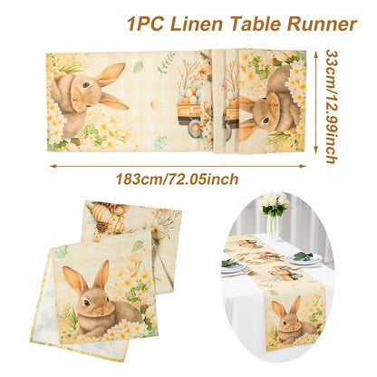 Easter Bunny Polyester Table Runner Happy Easter Decorations for Home Rabbit Butterfly Table Cloth Easter Party Supplies
