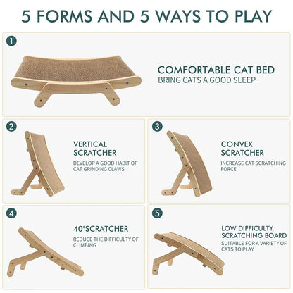 Cat Scratcher Cardboard With Solid Wooden Frame Kitten Scrapers Scratching Bed Reversible Pet Furniture For Cats 5 in 1 Toys