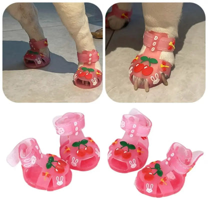 4Pcs/Set Cartoon Dog Summer Jelly Sandals Non-slip Adjustable Breathable Dog Shoes Waterproof Wear-resistant Dog Paw Protector