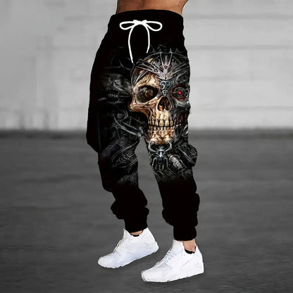 Men's Outdoor Sports Pants Fashion Skull Print Sweatpants Men's Loose Pocket Drawstring Sweatpants Autumn New Men Sweatpants