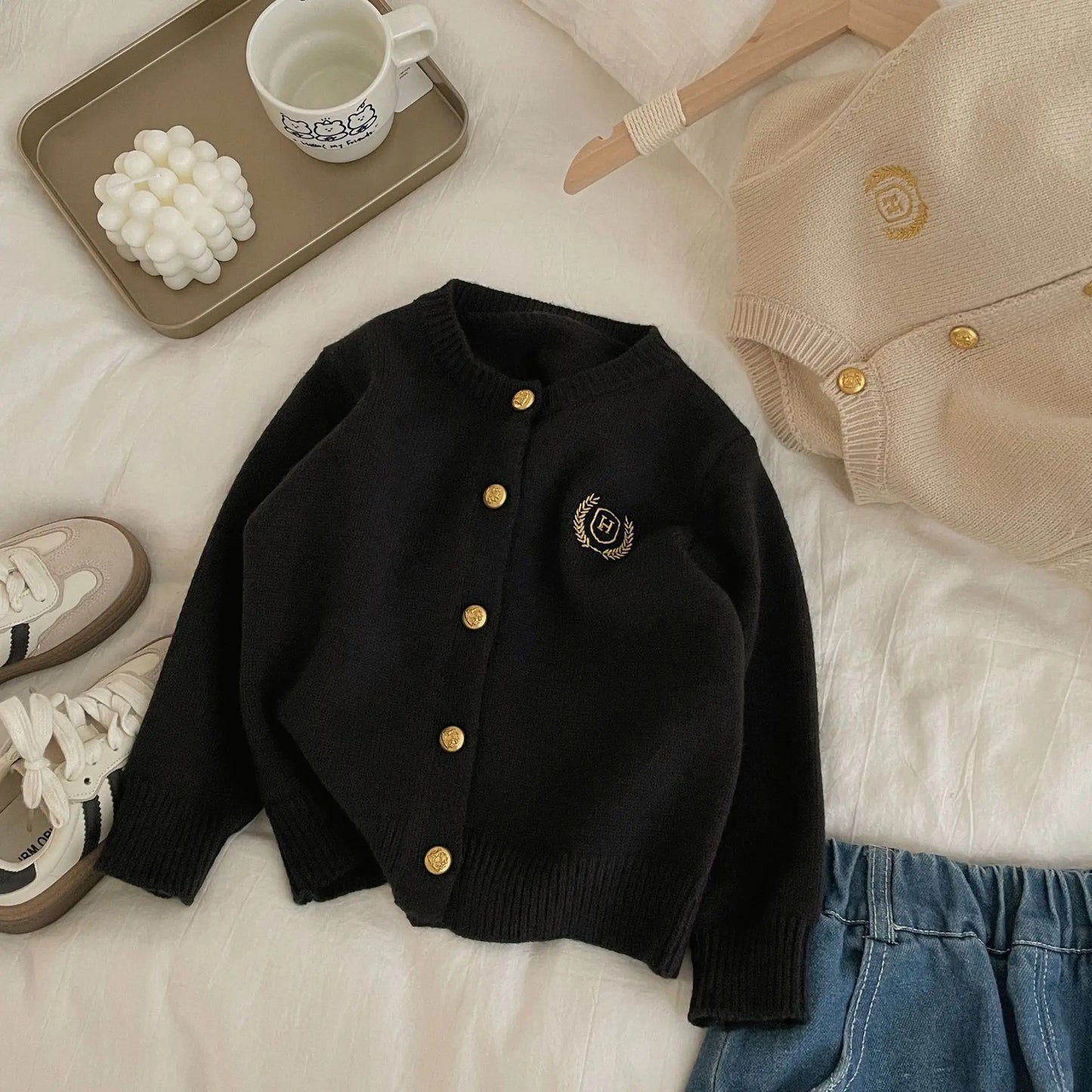 Fashion Baby Girl Boy Embroidery Cardigan Infant Toddler Child Sweater Long Sleeve Kid Knitwear Coat Casual Baby Clothes 18M-10Y