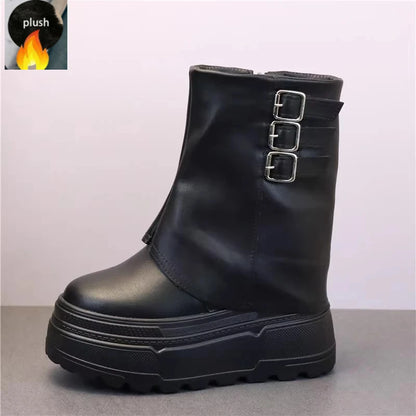 New  12cm Ankle Booties Shoes  Leather Boots Women Motorcycle Boots Platform Ladies Fashion Botas Autumn Winter