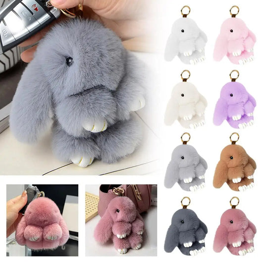 Cute Long Ear Bunny Keychain Real Mink Fur Rabbit Doll Charm Toys Ornament Keyring Jewelry Pompom Pendant Gifts Handbag Plu C9M0