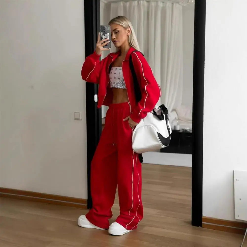 Casual Fashion Suit Ladies Zipper Cardigan Jacket Sports Tether Trousers Two-Piece Ladies Street Style Suit
