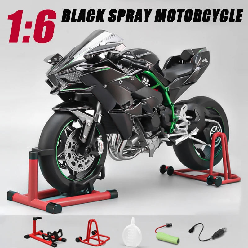 Spray 1:6 Kawasaki Racing Ninja 500 H2R Motorcycle Simulation Sound Light  Fast And Furious Collection Model car Gift