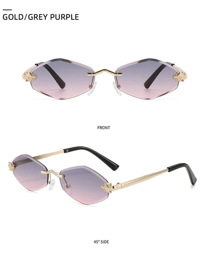 Protective Glasses Fashion Irregular Sunglasses Women Retro Brand Design Metal High Quality Vintage Rhombus Rimless Glasses