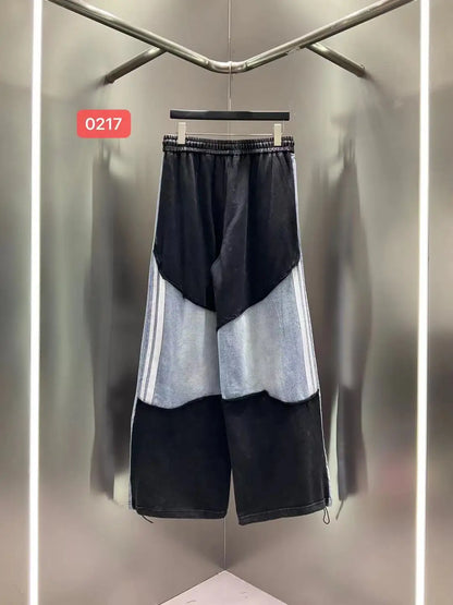 European Casual Suit Women's 2026 Spring and Summer New Letter-printed Trousers Denim Splicing Ripped Short-sleeved Top