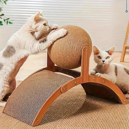 Wooden 2-in-1 Cat Scratcher, Ferris Wheel Vertical Scratching Ball, Sisal Ball, Honeycomb Grab Board, Wear-Resistant,Pet Toy