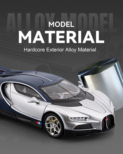 Bugatti Tourbillon, Nissan Skyline GTR, Model Sports 1:24 Car Alloy Diecast Sound Light Doors Opened Shock Absorption Ornament Supercar Toys Gift