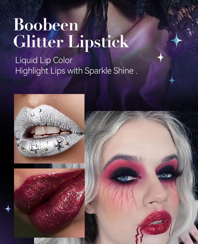 Glitter Lipstick Waterproof Long Lasting Diamond Pearlescent Metallic Lipstick Black Lipgloss Women Lips Makeup Cosmetic  - 6Colors