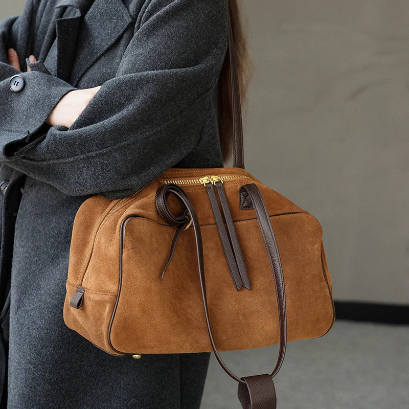 Women's Cow Genuine Leather Tote Bag suede commuting Cowhide Handbags Large Capacity Designer Luxury velvet Bags