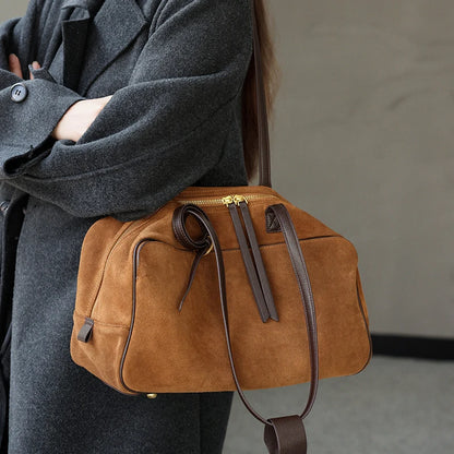 Women's Cow Genuine Leather Tote Bag suede commuting Cowhide Handbags Large Capacity Designer Luxury velvet Bags