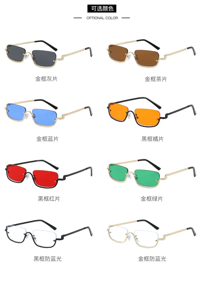 Luxury Brand Designer Half-Rim Rectangular Sunglasses Women Vintage Small Frame Sun Glasses Ladies Geometric Square Eyewear