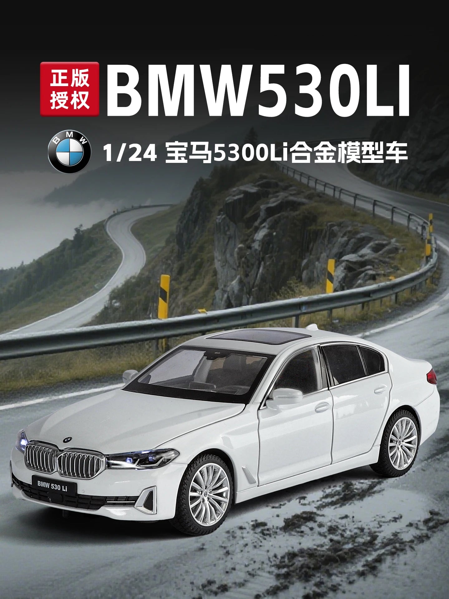 BMW 530 1:24 Scale Diecast car Model Toy with Sound & Light Pull Back Gift collectible ornaments