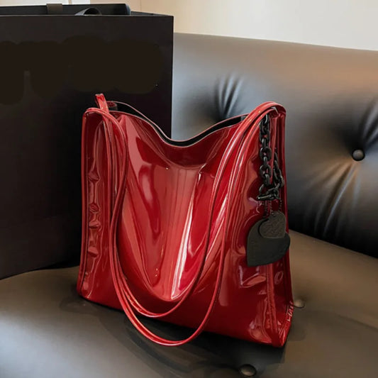 Purse Casual Travel Shopping Totes Solid Color Patent Leather Women Fashion Shoulder Bag Ladies Simple Luxury Handbag