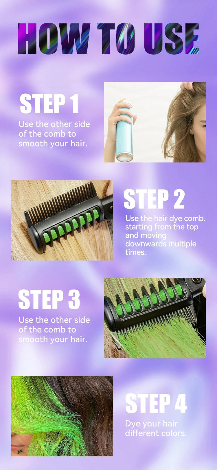 Disposable Hair Color Brush Washable Temporary Dye Comb No Loss Folding Styling Stick For Home DIY Colorful