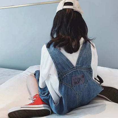 Girls' Fashionable Denim Overalls Medium Big Children's Casual Loose Denim Shorts Korean Style Baby Girl's Denim Overalls Shorts