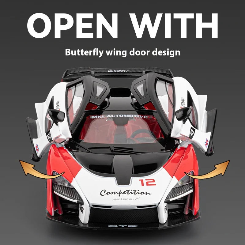 Simulated 1/24 McLaren Senna car model with sound and lights, track version sports car model, boys gift, collection ornaments
