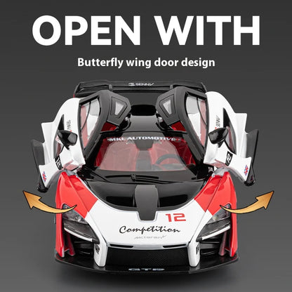 Simulated 1/24 McLaren Senna car model with sound and lights, track version sports car model, boys gift, collection ornaments