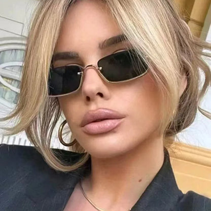 Luxury Brand Designer Half-Rim Rectangular Sunglasses Women Vintage Small Frame Sun Glasses Ladies Geometric Square Eyewear