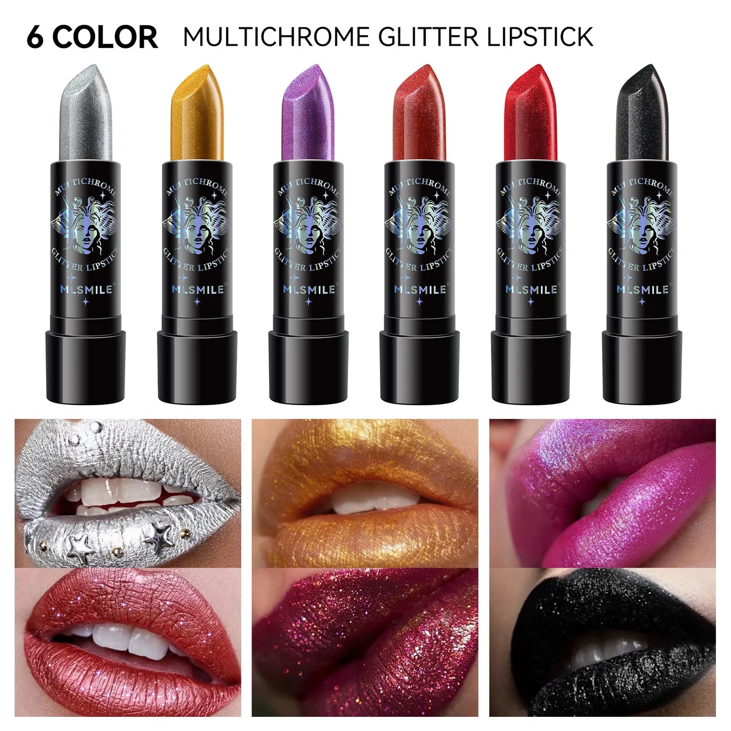 Glitter Lipstick Waterproof Long Lasting Diamond Pearlescent Metallic Lipstick Black Lipgloss Women Lips Makeup Cosmetic  - 6Colors