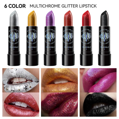 Glitter Lipstick Waterproof Long Lasting Diamond Pearlescent Metallic Lipstick Black Lipgloss Women Lips Makeup Cosmetic  - 6Colors
