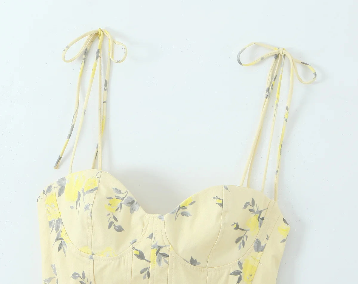 Chic Elegant Corset Top Backless Short Cami Tops New 2026 Summer Fashion Floral Printed Sexy Party Night Tops