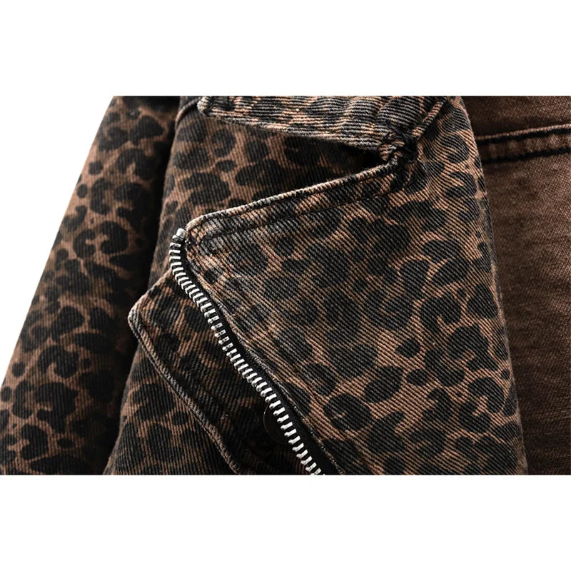 Spring Vintage Leopard Print Denim Jacket Women Slim Short Cowboy Outerwear Chaquetas Mujer Casual Zipper Jeans Jackets Female