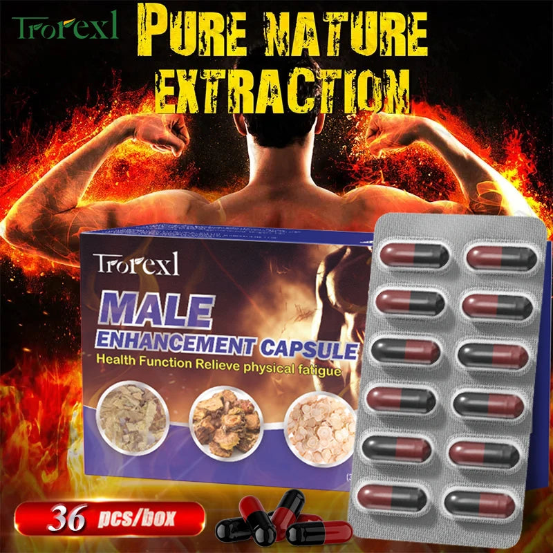 Powerful High Purity Epimedium Supplements Natural Organic Manhood Erection Pill Improve Performance and Increase Size -36 capsules per box