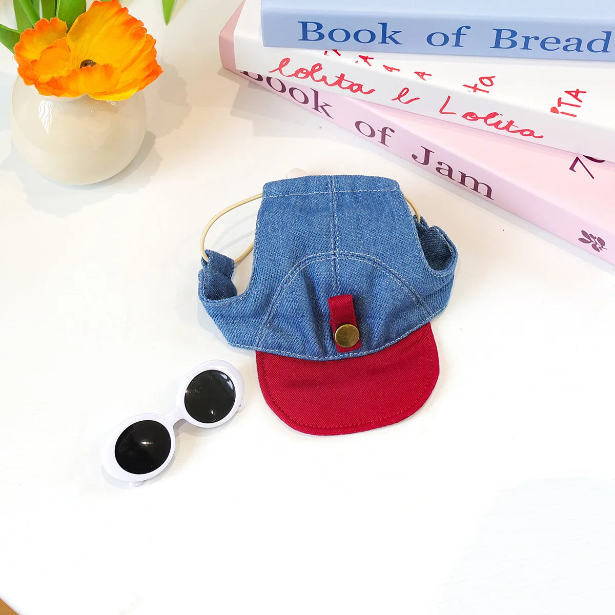 Two-piece fashionable pet sun hat and cool sunglasses set, dog baseball cap and cat head cover
