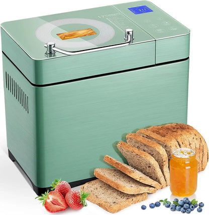 Bread Maker 2.2LB with Dual Heaters, 710W Convection Bread Machine with Ceramic Pan & Auto Nut Dispenser, 17-in-1 Stainless