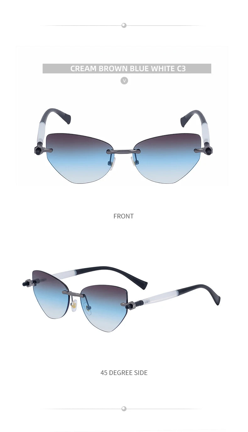 Sexy Cat Eye Punk Rimless Sunglasses Women Luxury Brand Retro Steampunk Polygon Sun Glasses For Ladies Fashion Shades UV400