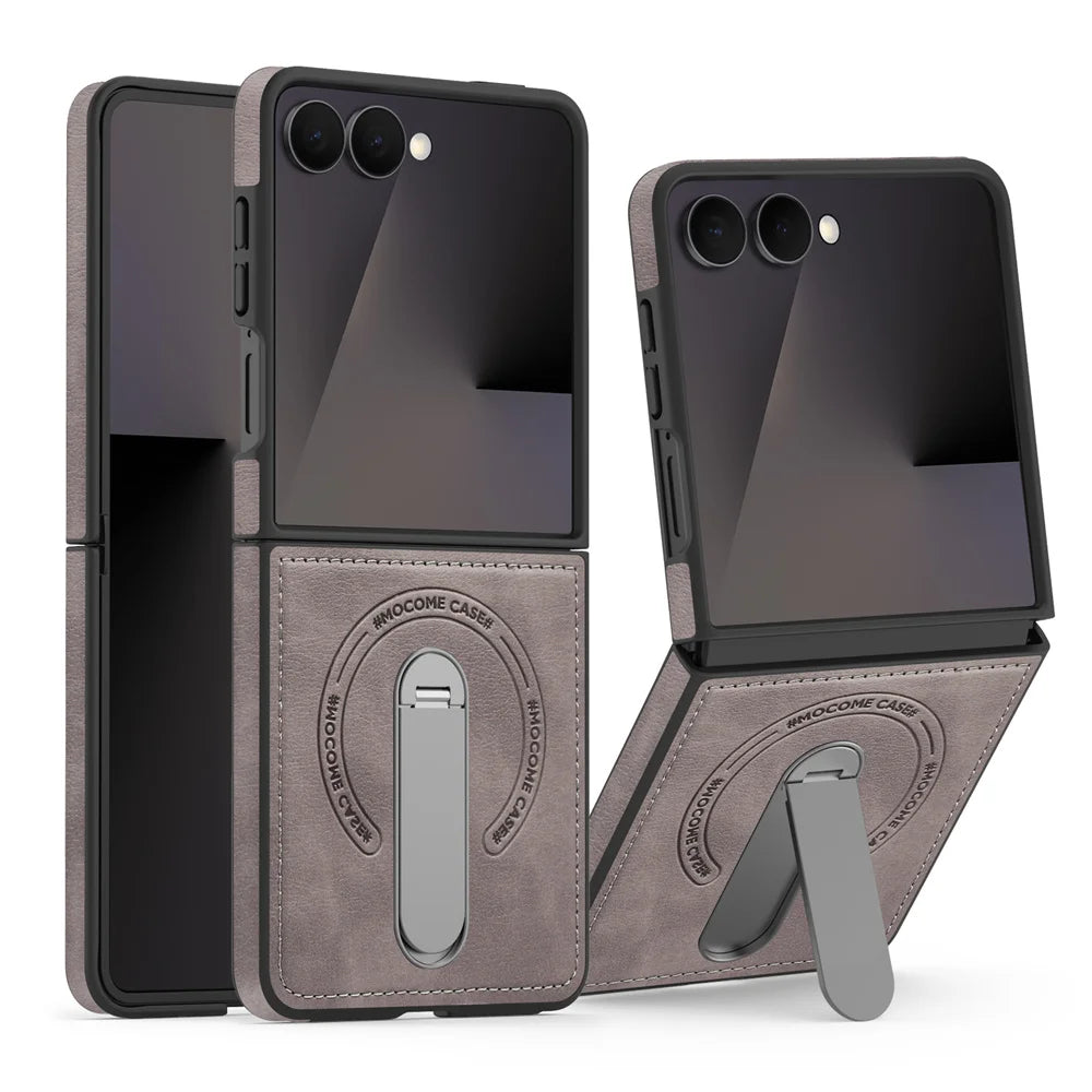 Luxury Invisible Fold Stand Magnetic Leather Phone Case For Samsung Z Flip 7 FE 6 5 4 3 5G For Magsafe Wireless Charging Cover
